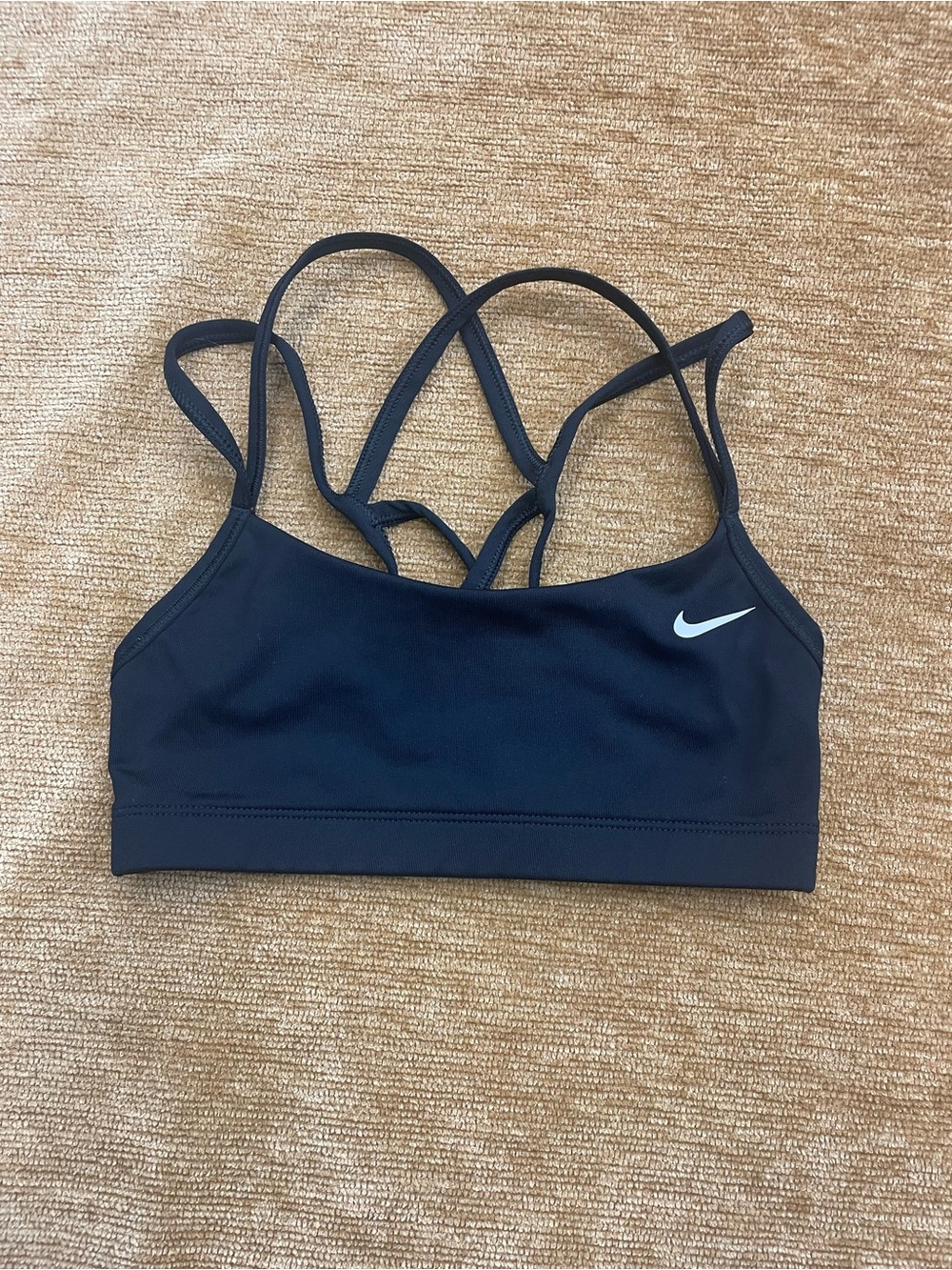 Nike Women's size XS,  Strappy Sports Bra - Black with white swoosh
